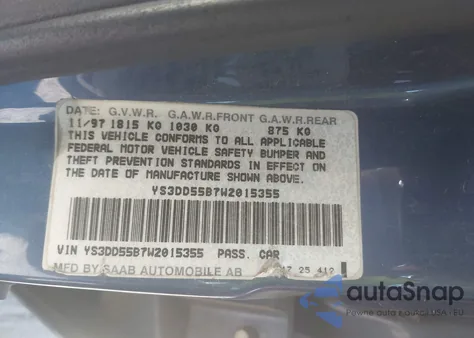 1998 Saab 900 S z USA, uszkodzony, nr VIN YS3DD55B7W2015355